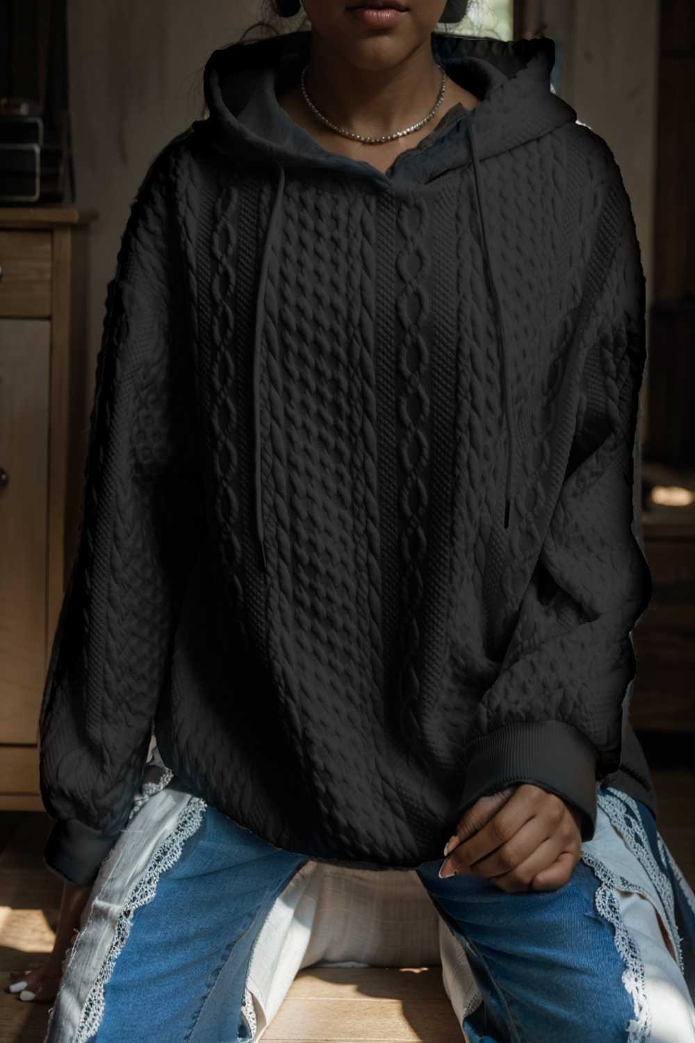 plus size casual hoodie women s plus solid ribbed long sleeve slight stretch hoodie drawstring sweatshirt 127125