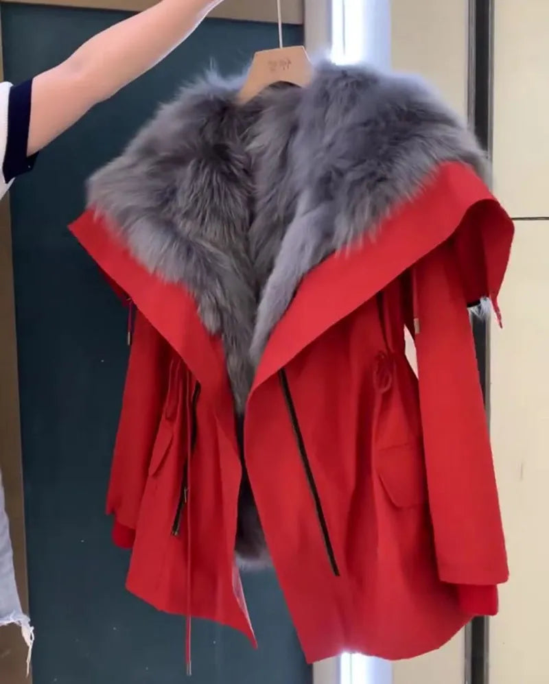 Rielle | Luxe Parka met Grijze Bontkraag โ Witte Winterjas
