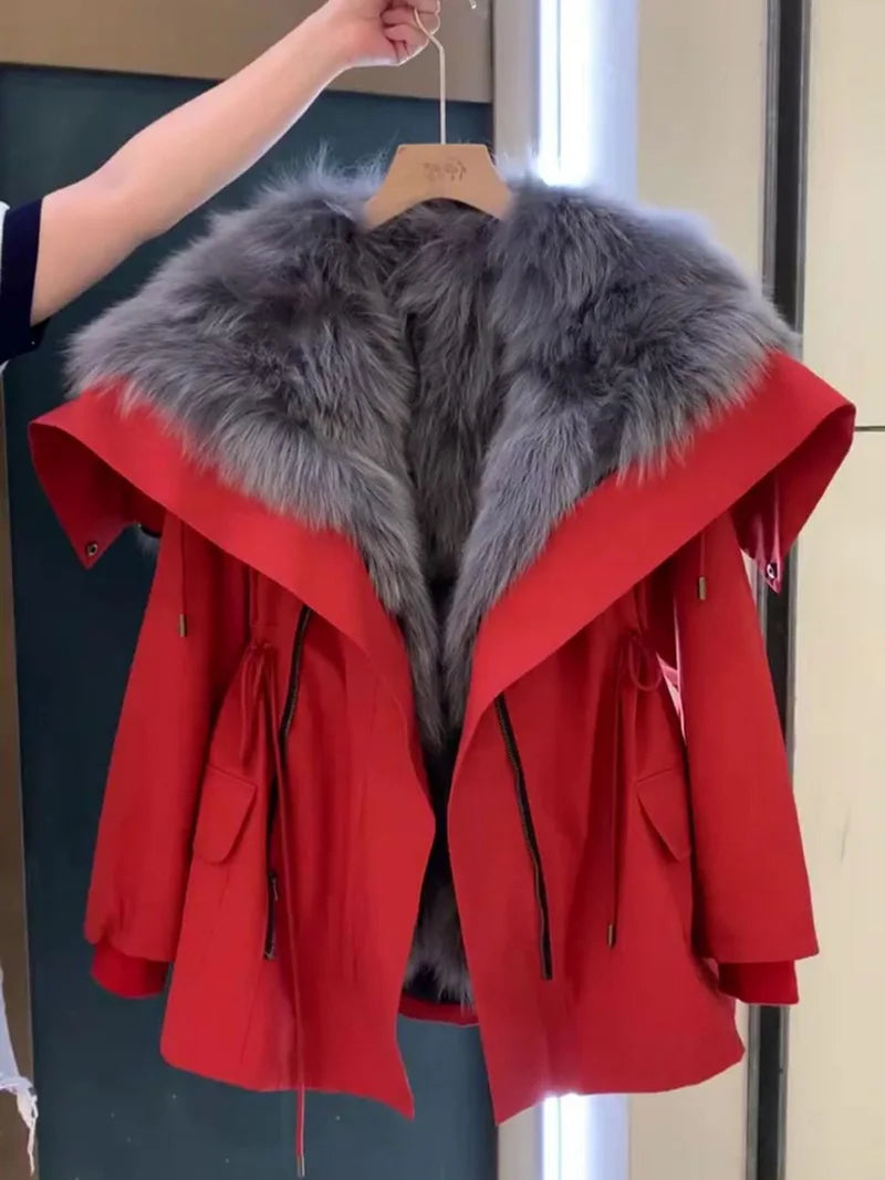 Rielle | Luxe Parka met Grijze Bontkraag โ Witte Winterjas