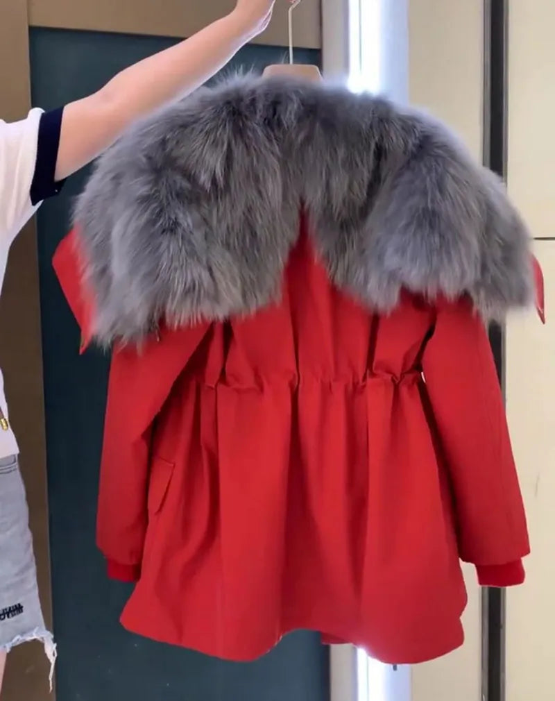 Rielle | Luxe Parka met Grijze Bontkraag โ Witte Winterjas
