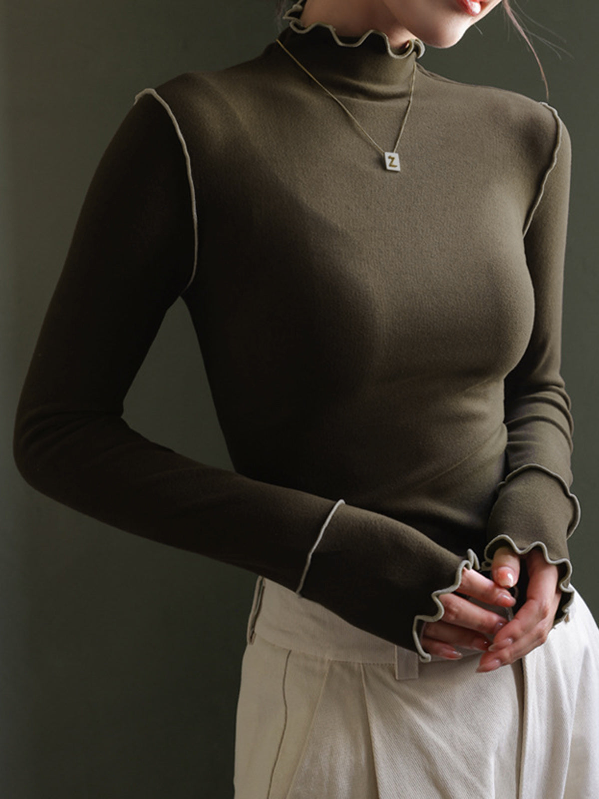 Sarina | Slim Fit Jersey T-Shirt met Hoge Hals – Warm & Stretchy