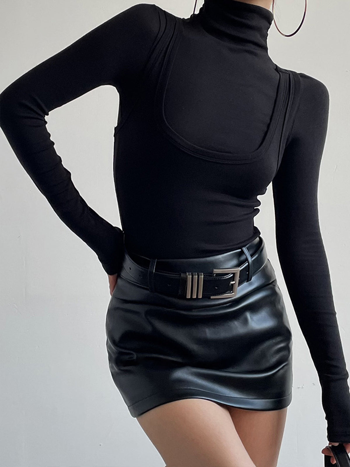 Antonella | Jersey Stretch Herfst Top met Col en Lange Mouwen