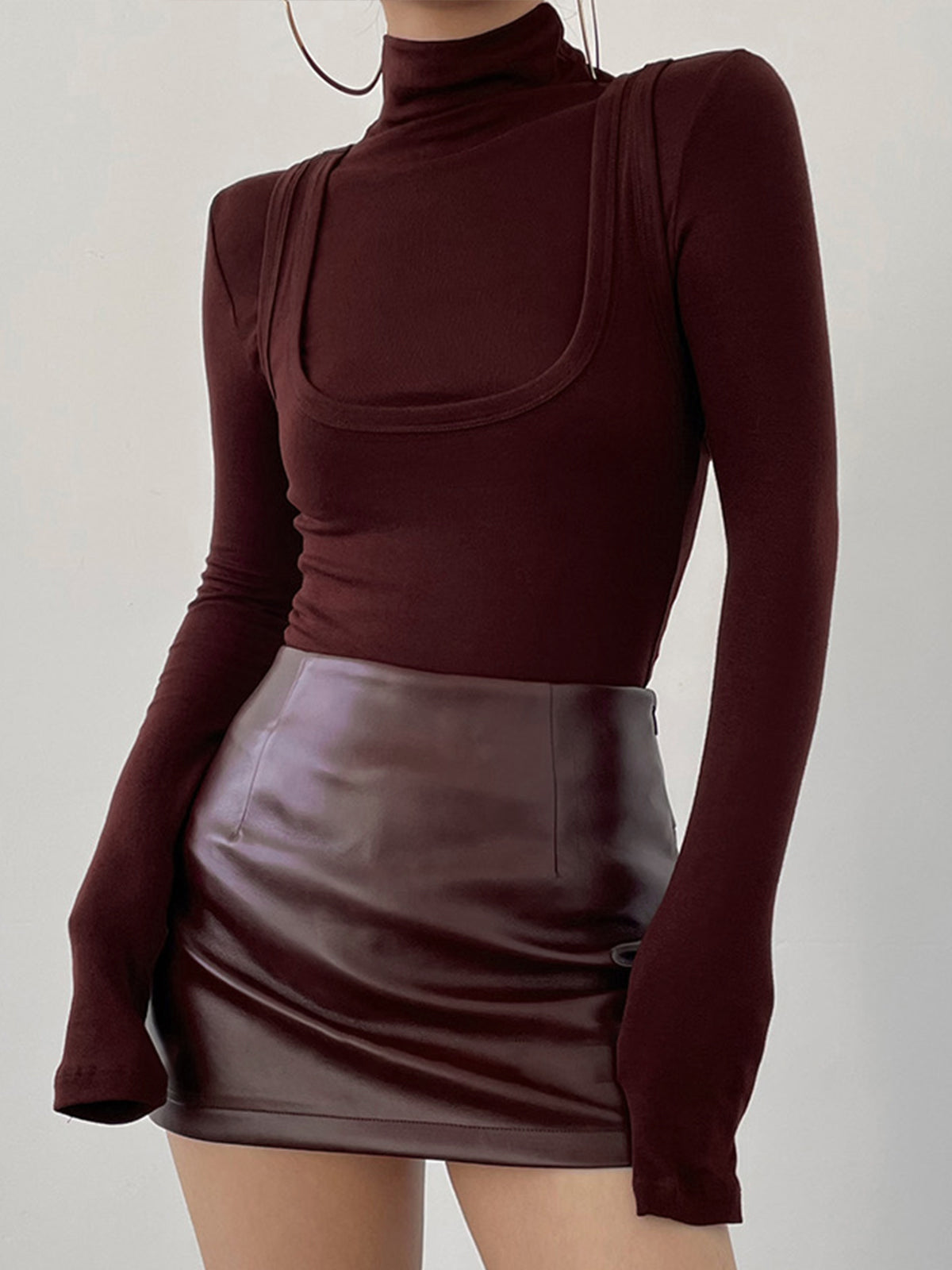 Antonella | Jersey Stretch Herfst Top met Col en Lange Mouwen
