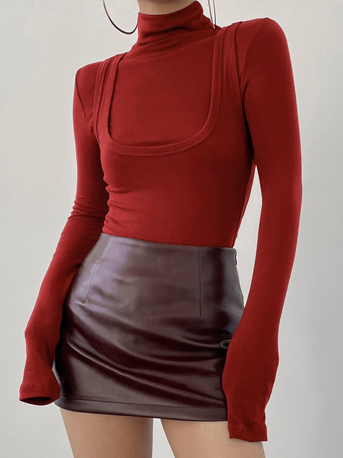 Antonella | Jersey Stretch Herfst Top met Col en Lange Mouwen
