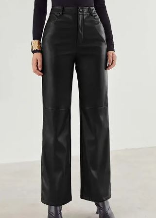 Aletta - Dames Leren Broek met Hoge Taille en Wijde Pijpen