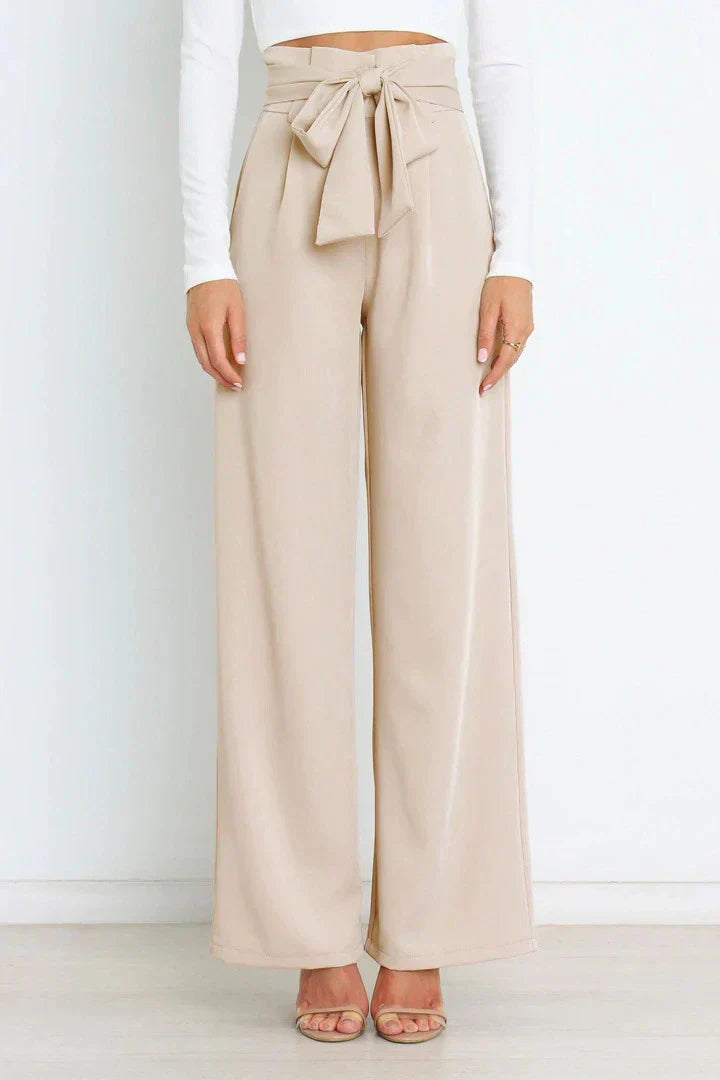 Leah | High-waisted broek met strikceintuur en wijde pijpen