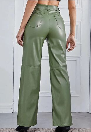 Aletta - Dames Leren Broek met Hoge Taille en Wijde Pijpen