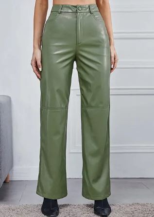 Aletta - Dames Leren Broek met Hoge Taille en Wijde Pijpen