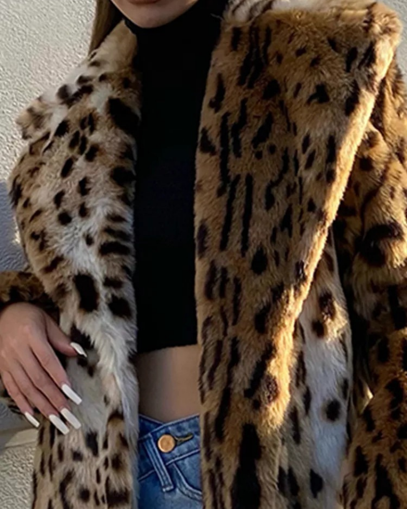 Alisa | Dames lange bontjas – oversized pasvorm met dierenprint & kraag