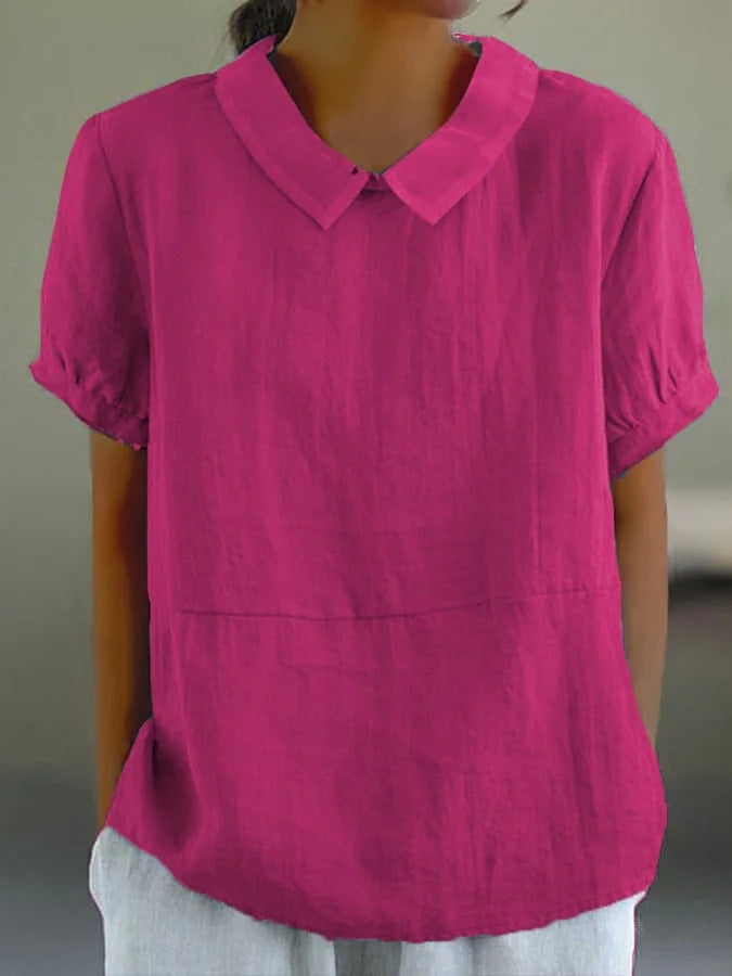 Kato - Klassieke Linnen look top met korte mouwen voor dames