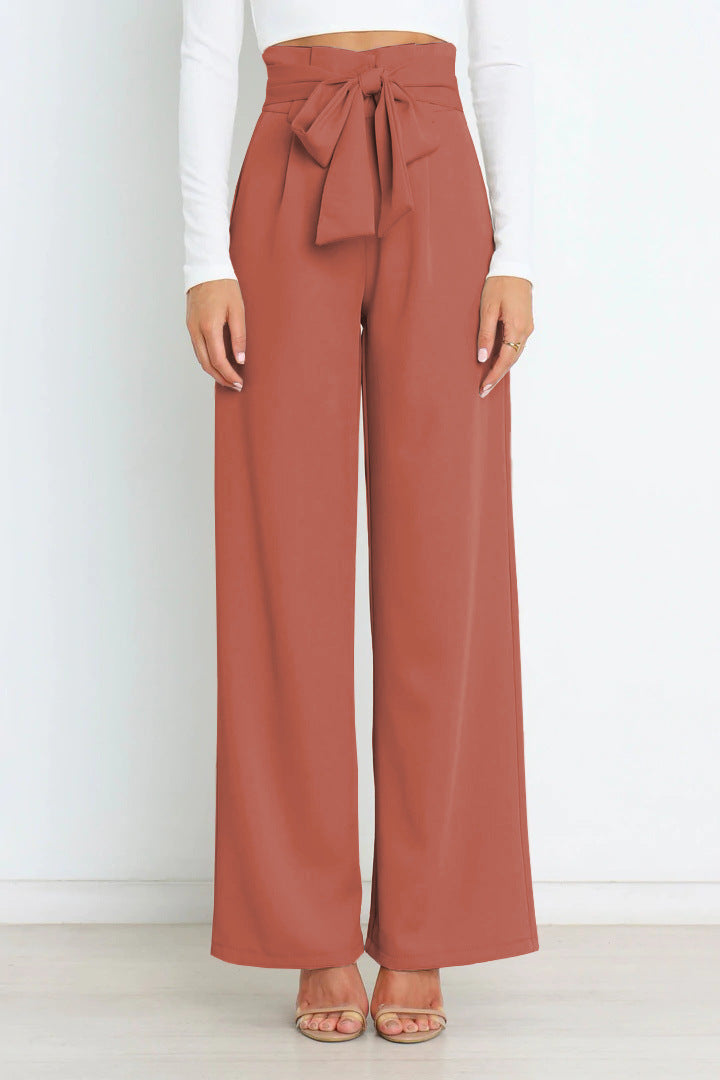 Leah | High-waisted broek met strikceintuur en wijde pijpen