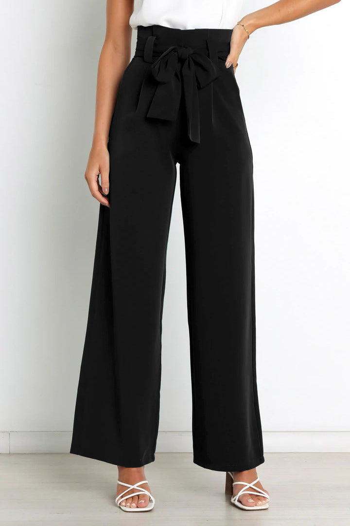 Leah | High-waisted broek met strikceintuur en wijde pijpen