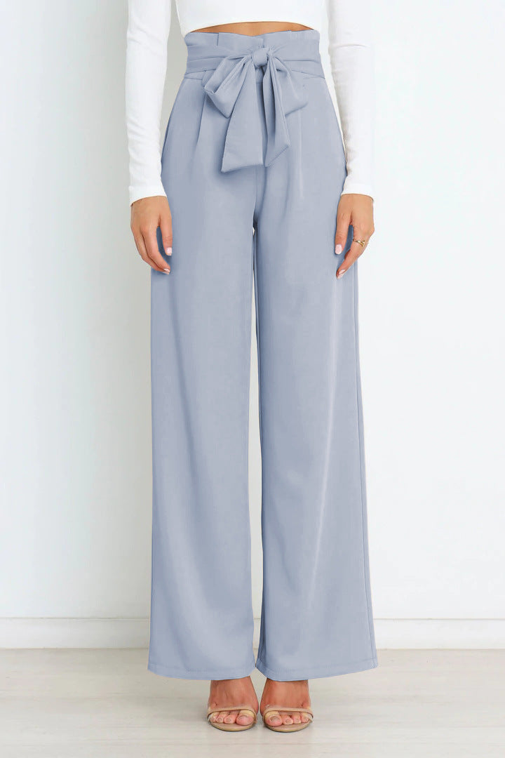 Leah | High-waisted broek met strikceintuur en wijde pijpen