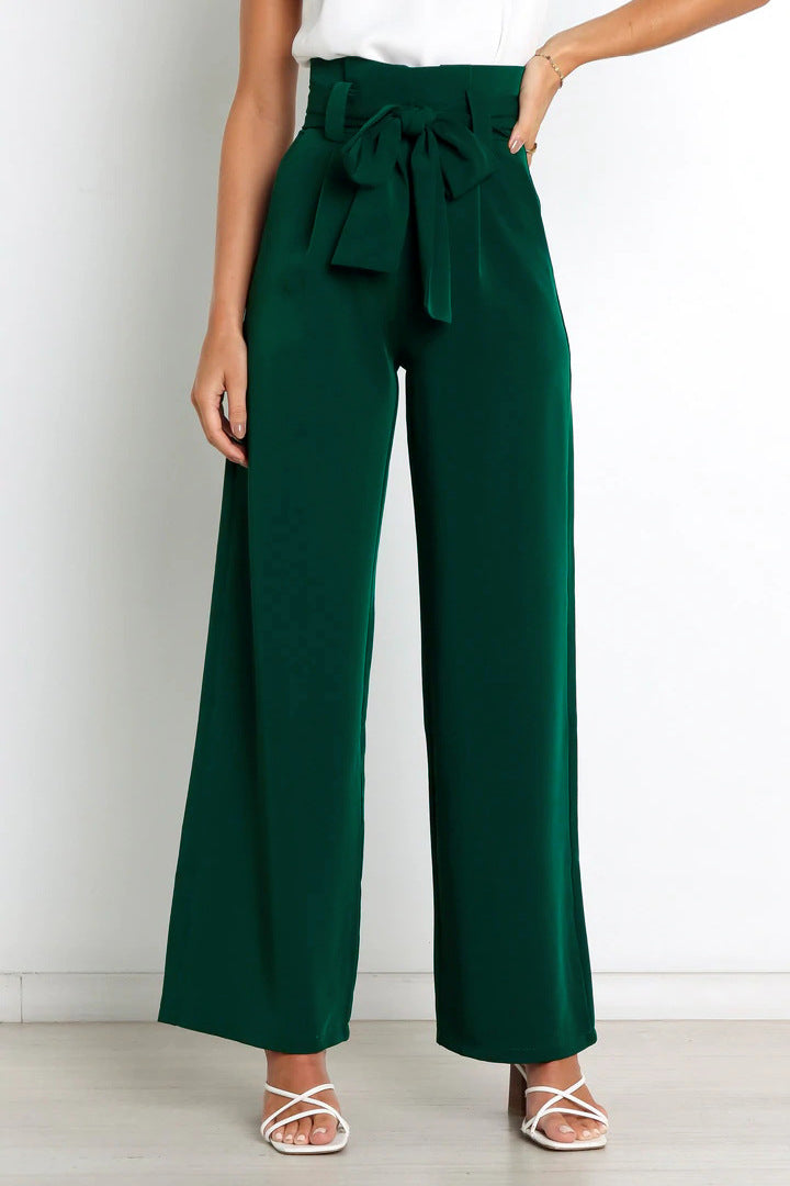 Leah | High-waisted broek met strikceintuur en wijde pijpen