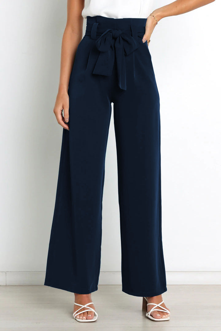 Leah | High-waisted broek met strikceintuur en wijde pijpen
