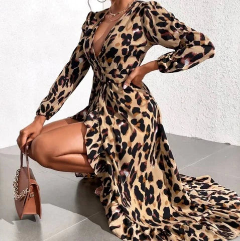 Scarlett | V-hals jurk met luipaardprint voor dames