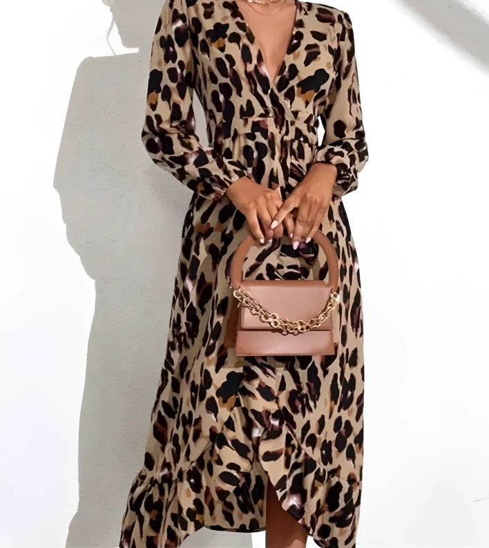 Scarlett | V-hals jurk met luipaardprint voor dames