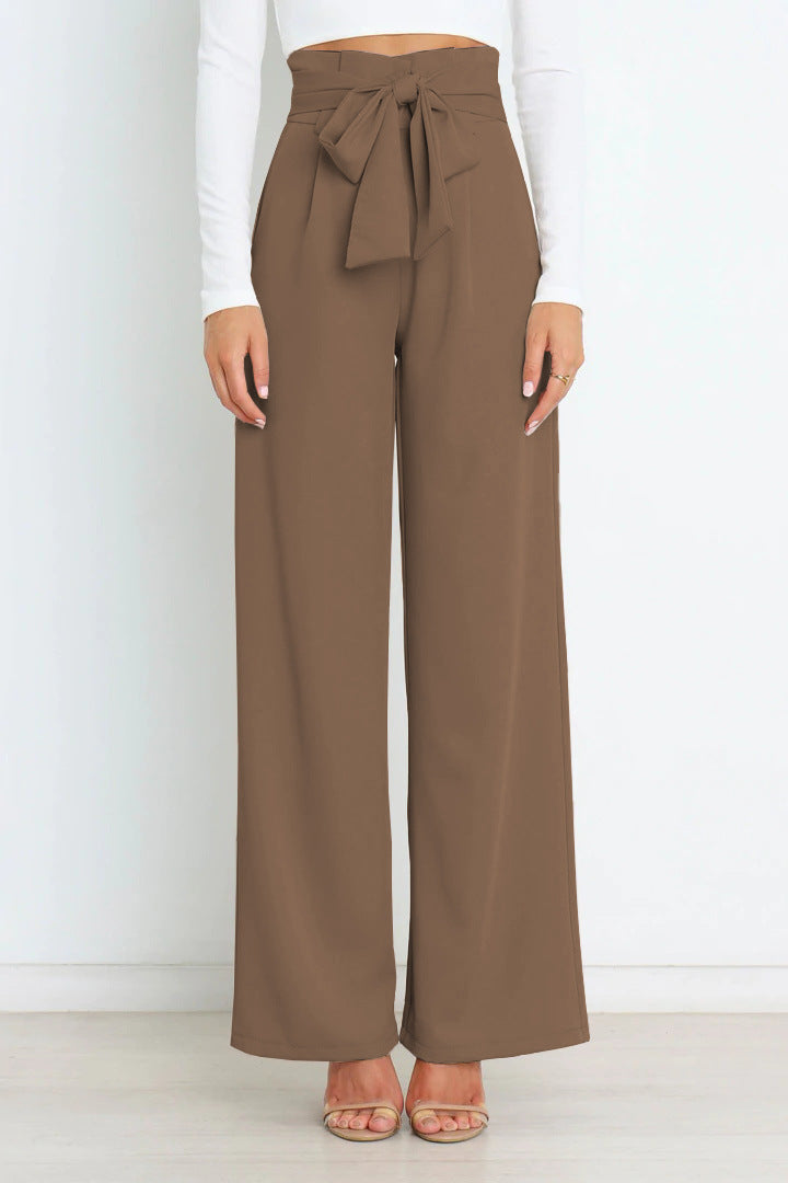 Leah | High-waisted broek met strikceintuur en wijde pijpen