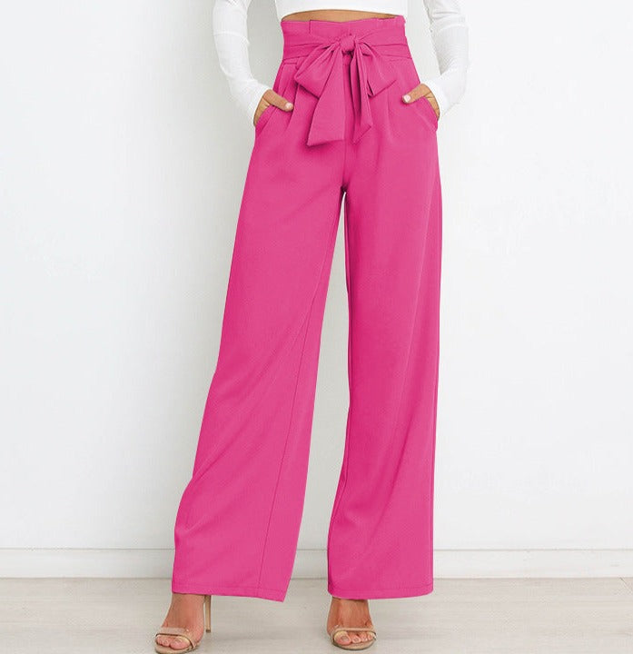 Leah | High-waisted broek met strikceintuur en wijde pijpen