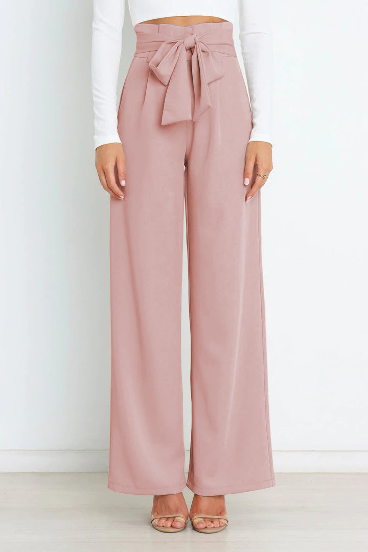 Leah | High-waisted broek met strikceintuur en wijde pijpen