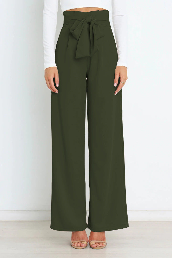 Leah | High-waisted broek met strikceintuur en wijde pijpen