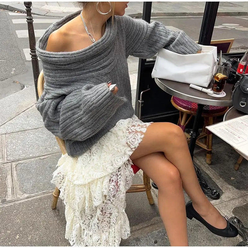Noami | Grofgebreide Off-Shoulder Winter Trui