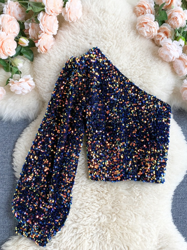 Raelyn - Glitter One Shoulder Top voor dames