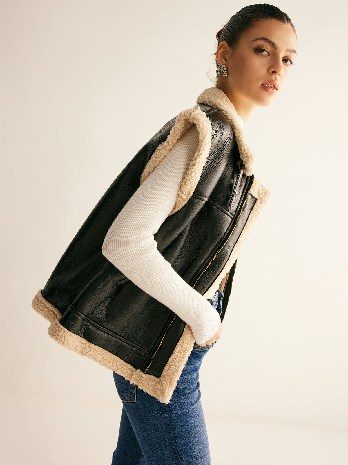 Rebecca | Teddy Gevoerd Vest Dames - Faux Leren & Warm