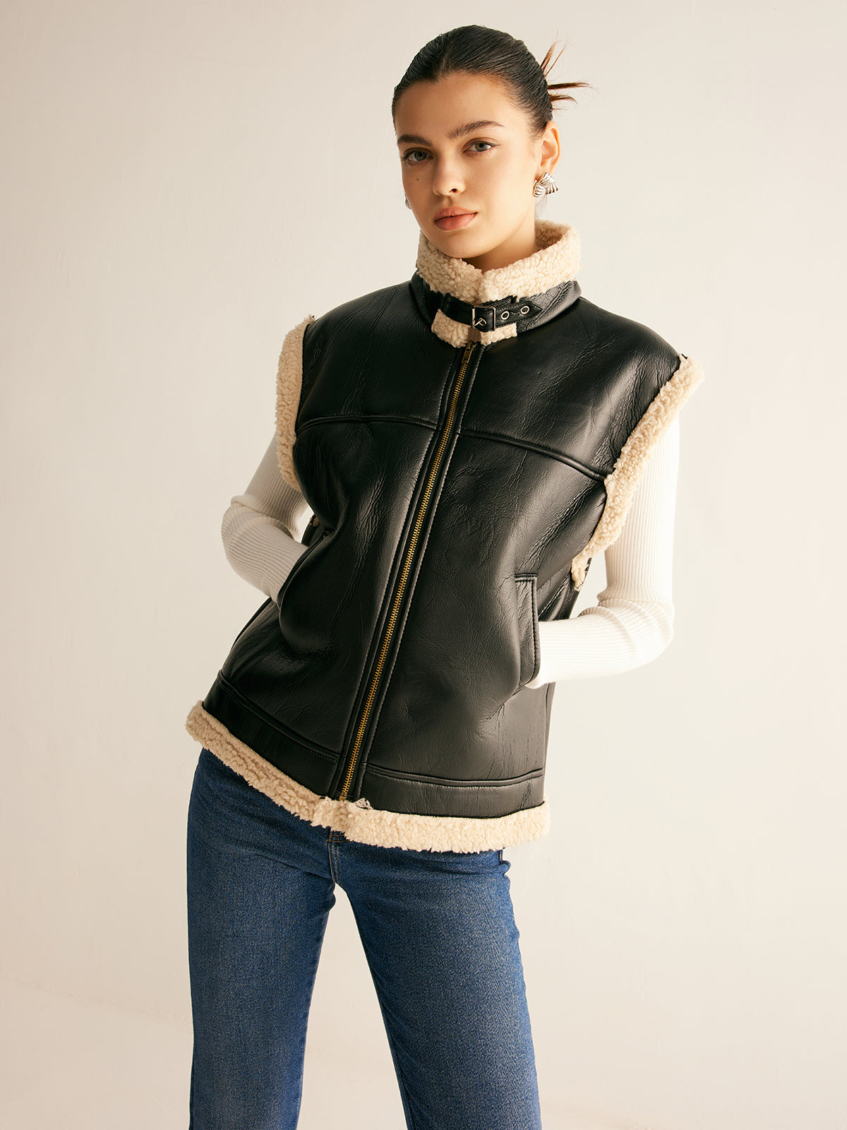 Rebecca | Teddy Gevoerd Vest Dames - Faux Leren & Warm