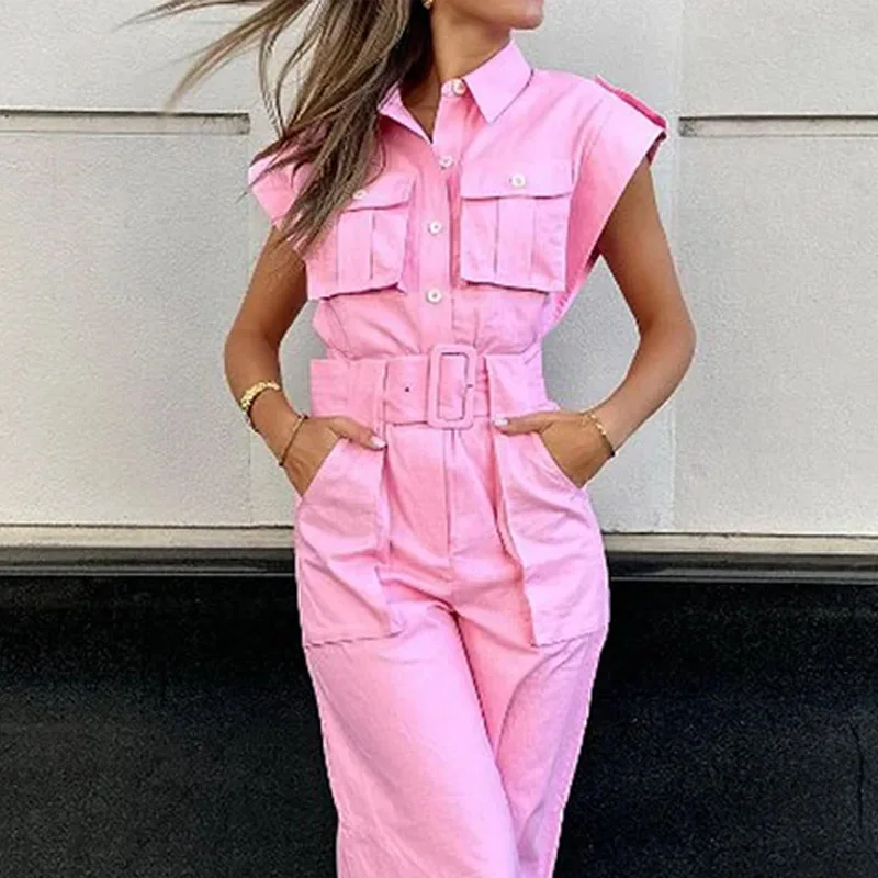 Ailany | Elegante Roze Jumpsuit met Taille-Riem