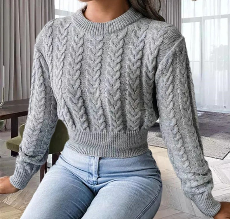 Jila | Dames Gebreide Trui Wol Kabelpatroon Cropped Fit