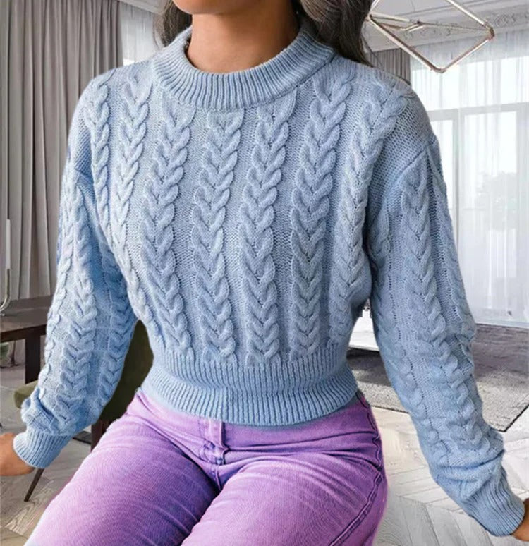Jila | Dames Gebreide Trui Wol Kabelpatroon Cropped Fit