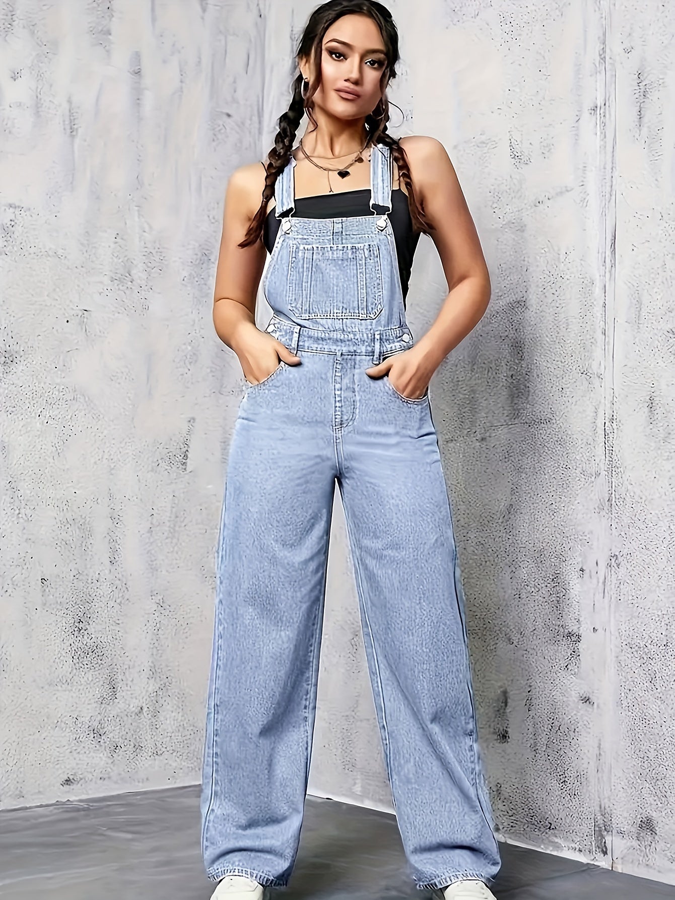 Bordeaux | Denim overall met wijde pijpen voor dames