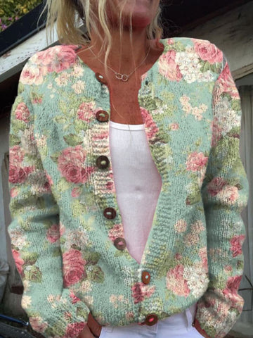 Zoey | Warme Gebreid Dames Vest Met Bloemenprint