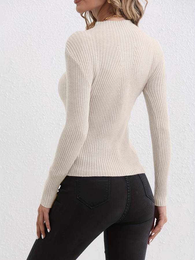 Lux - Ribgebreide Dames Top Met Mockneck voor de herfst