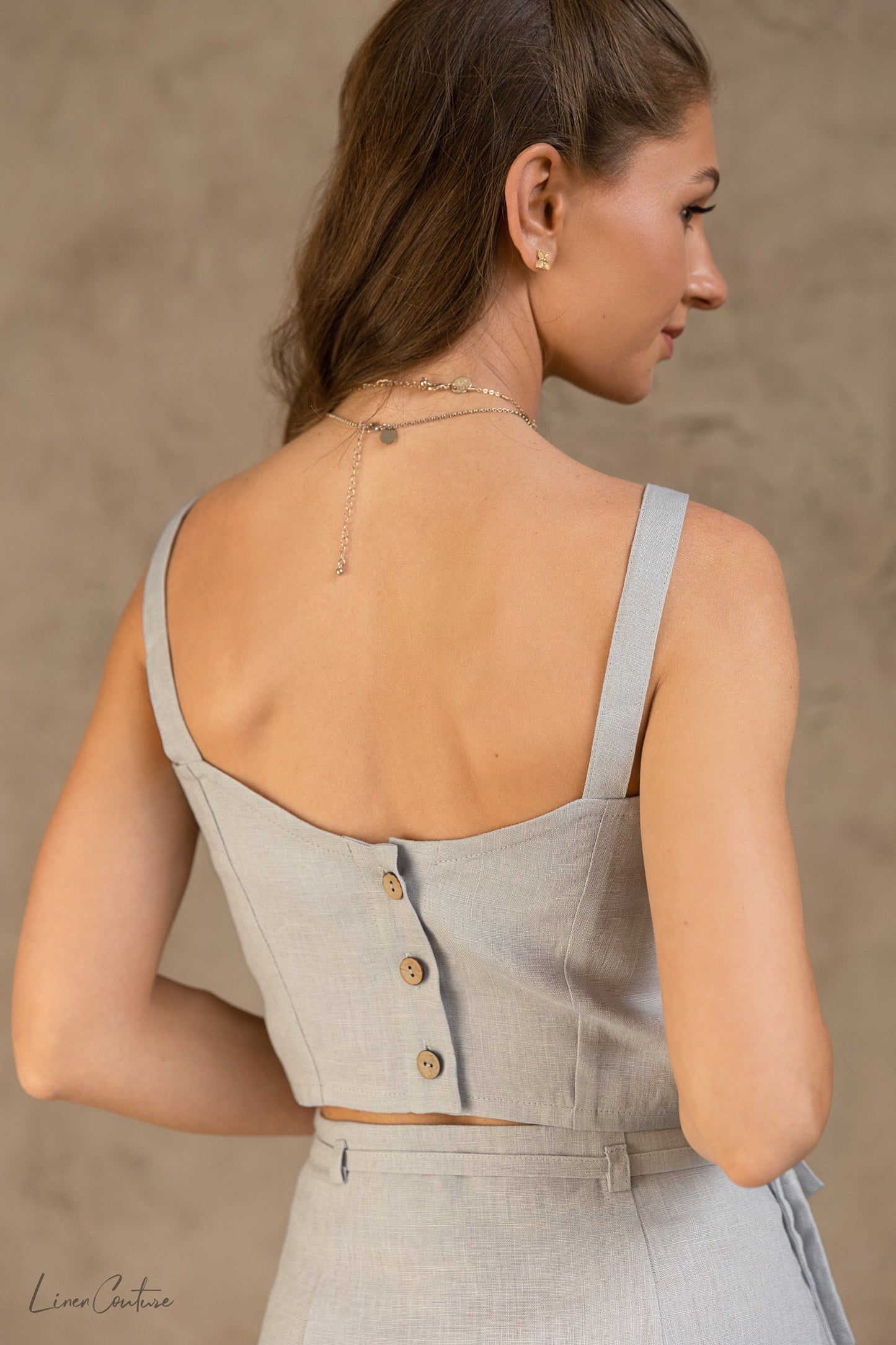 Ziva | Linnen Crop Top & Rok Lichtgrijs
