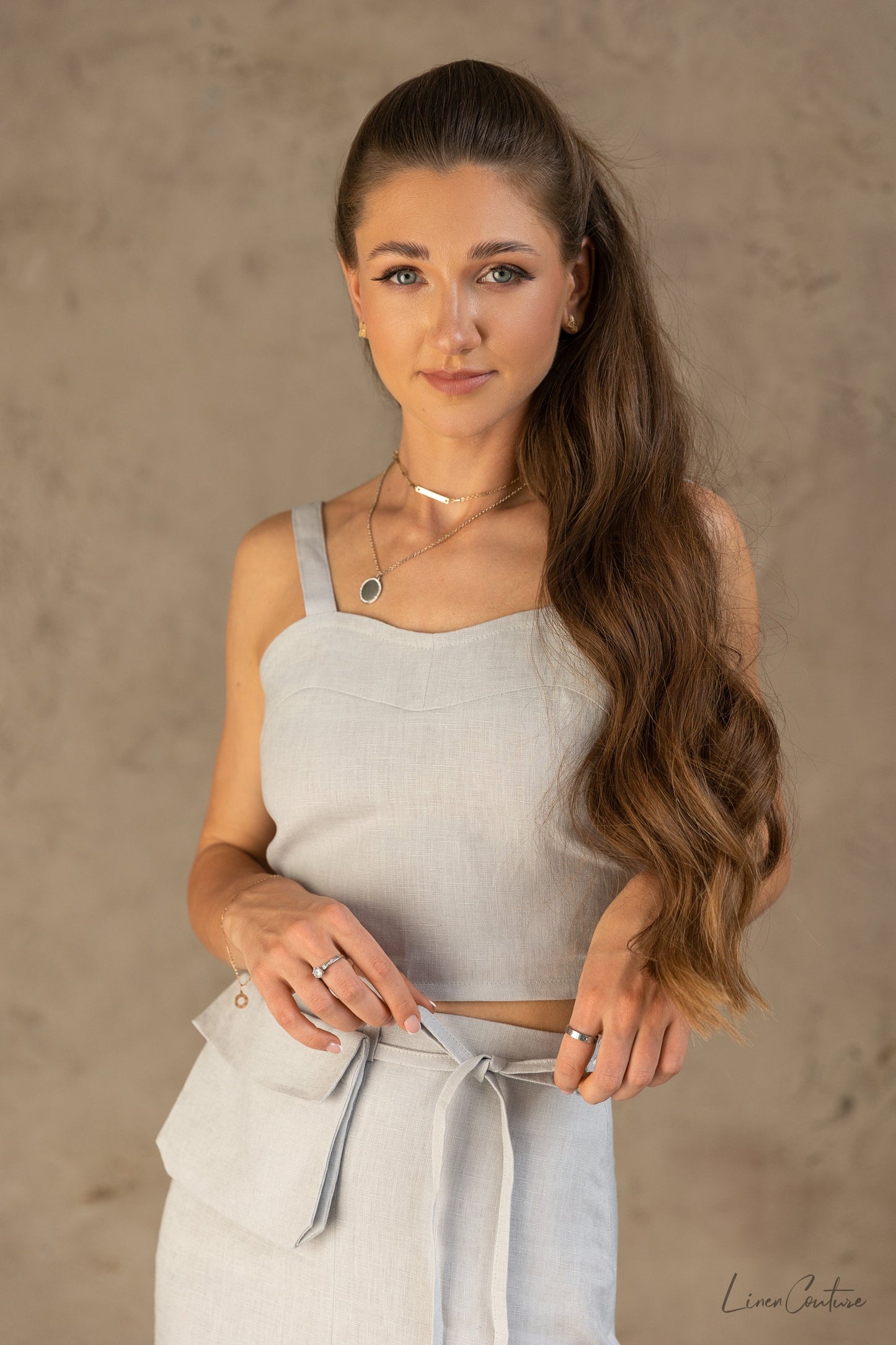 Ziva | Linnen Crop Top & Rok Lichtgrijs