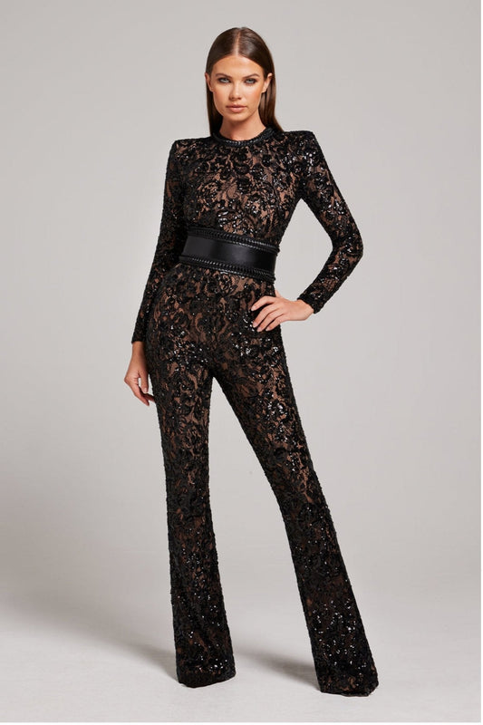 JOY | Elegante Kanten en Pailletten Jumpsuit met Flatterende Pasvorm