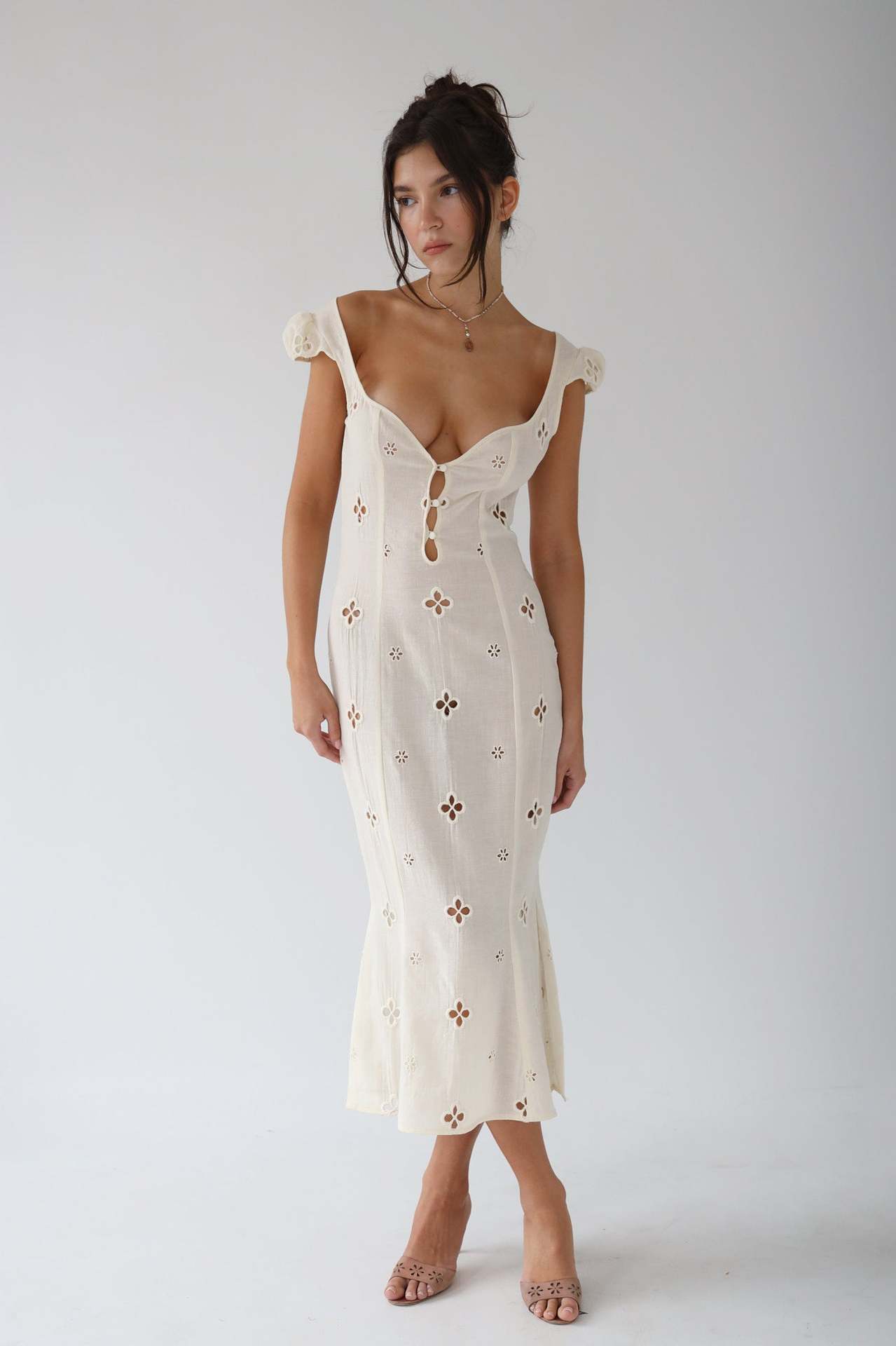 Messina - Vintage Geborduurde Fishtail Midi-jurk