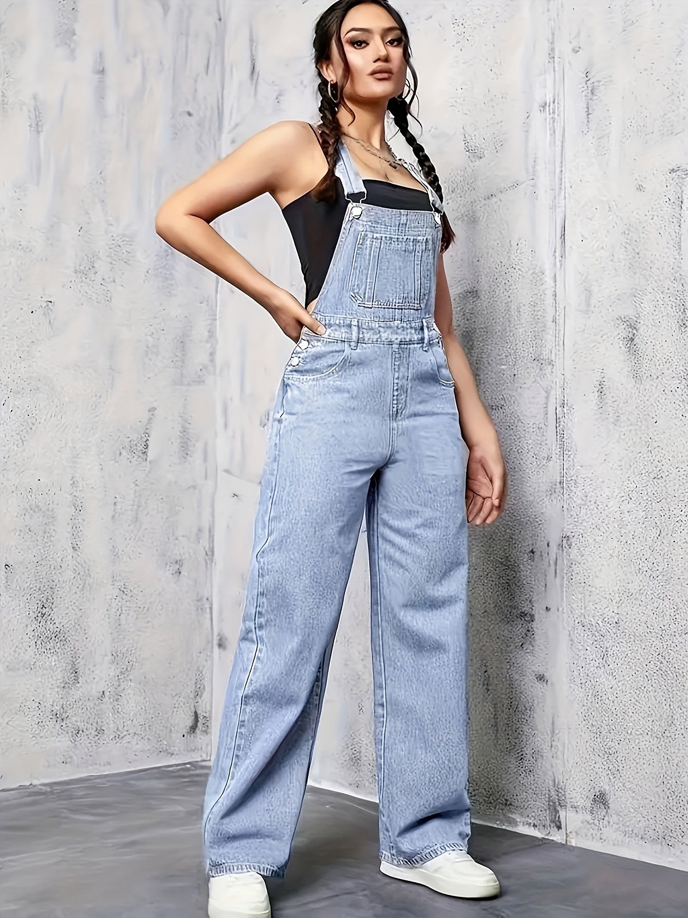 Bordeaux | Denim overall met wijde pijpen voor dames
