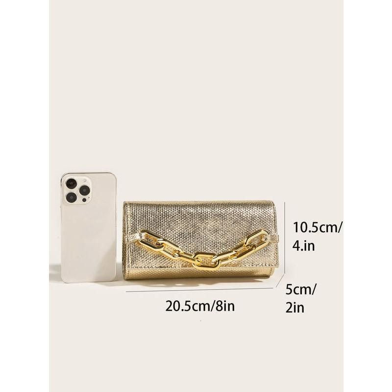 Pamela | Metallic Clutch Tas PU Leer met Opvallende Gouden Ketting