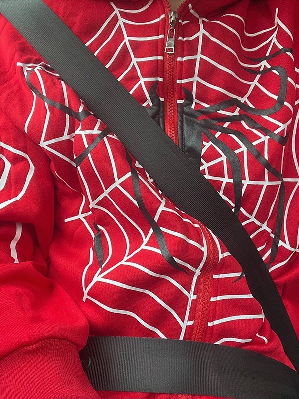Mary-Jane | Rode Spiderweb Hoodie van Katoenmix met Rits