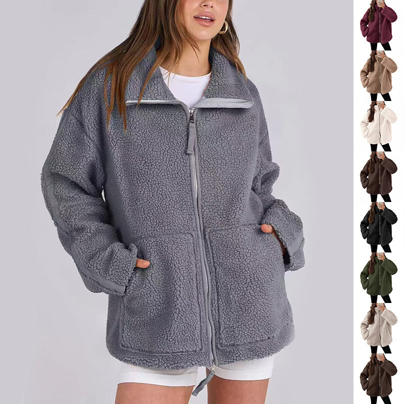 Curille | Oversized Teddy Fleece Jas met Opstaande Kraag