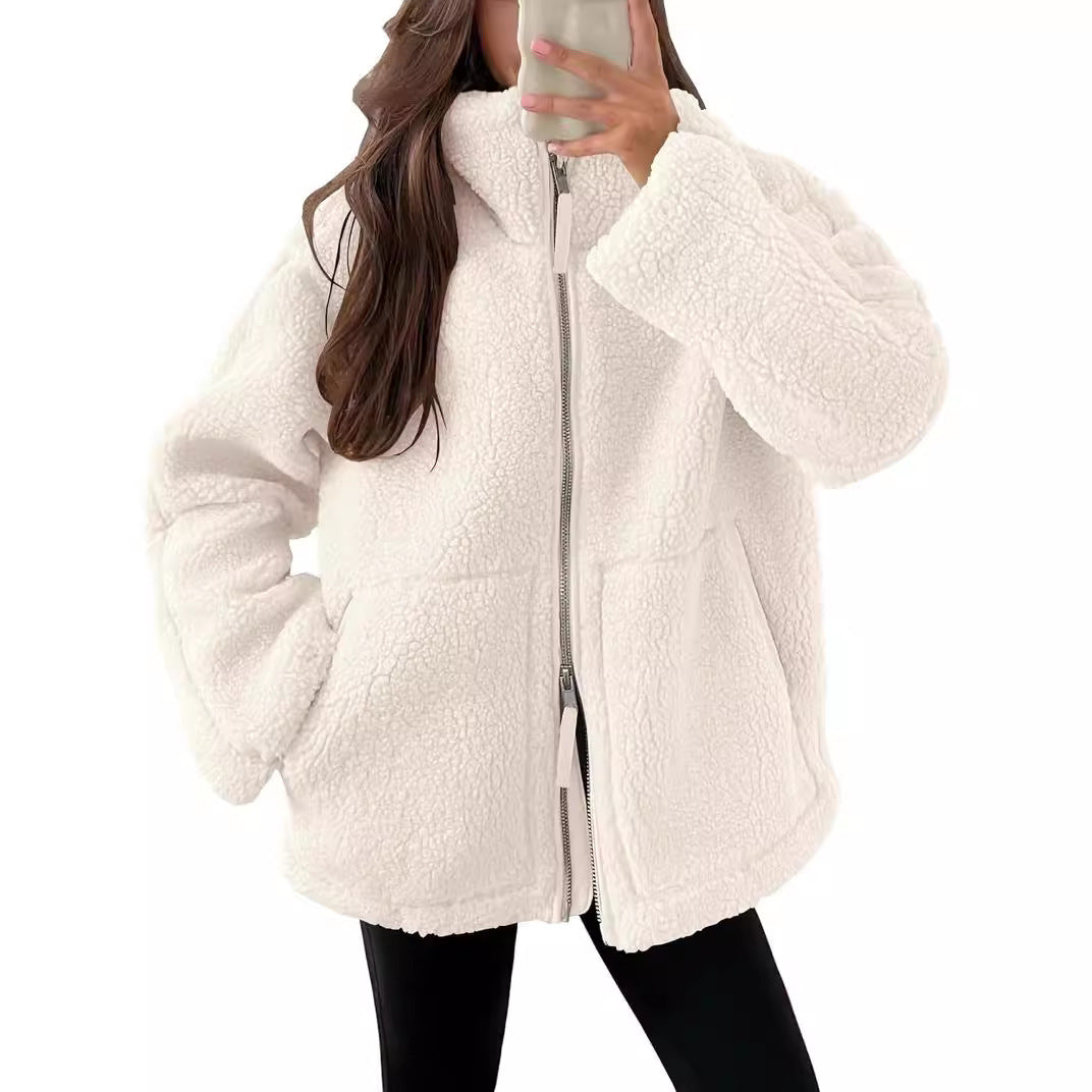 Curille | Oversized Teddy Fleece Jas met Opstaande Kraag