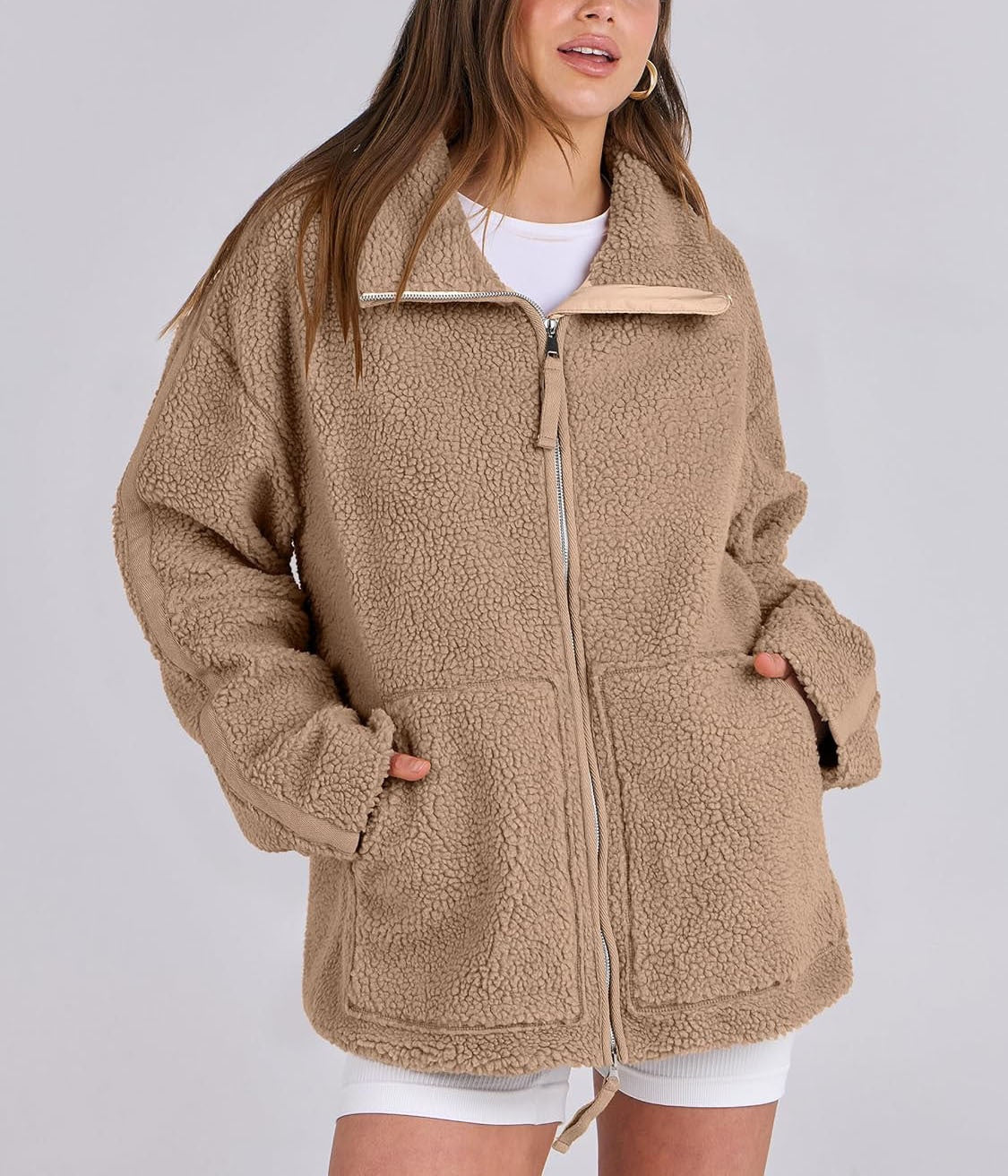 Curille | Oversized Teddy Fleece Jas met Opstaande Kraag