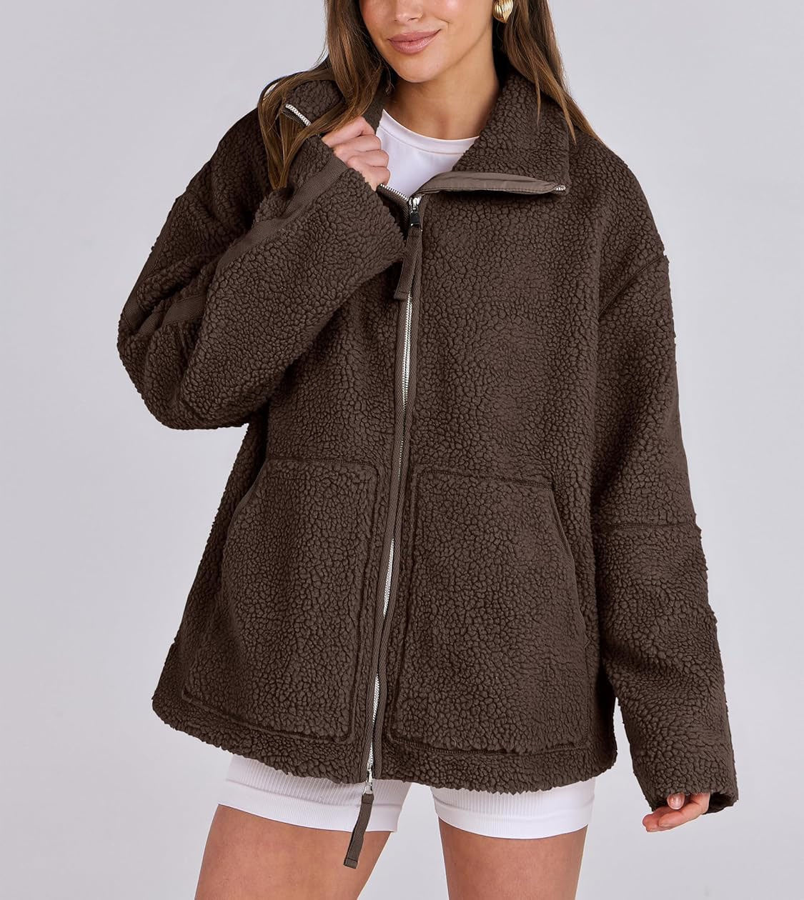 Curille | Oversized Teddy Fleece Jas met Opstaande Kraag