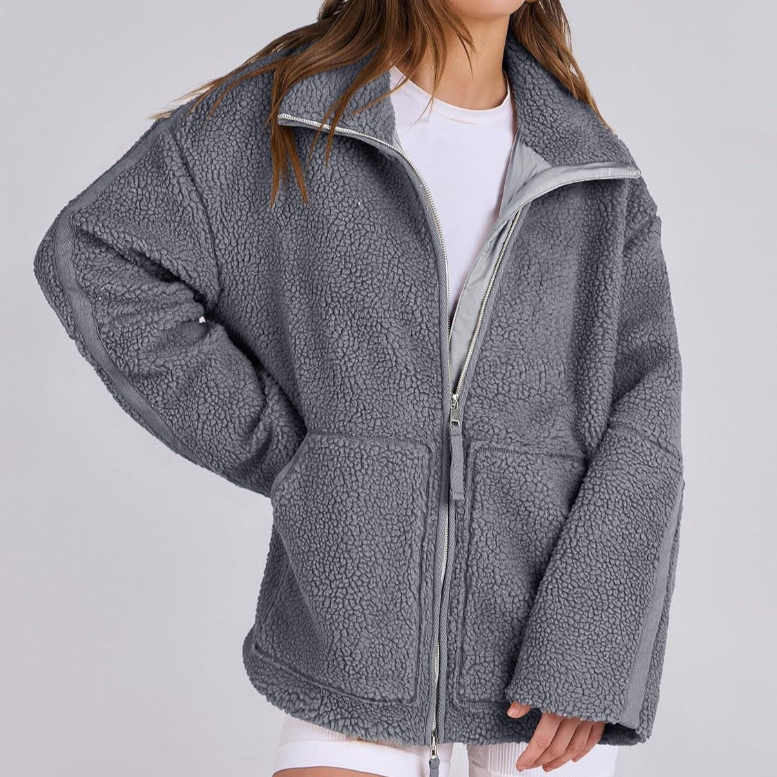 Curille | Oversized Teddy Fleece Jas met Opstaande Kraag