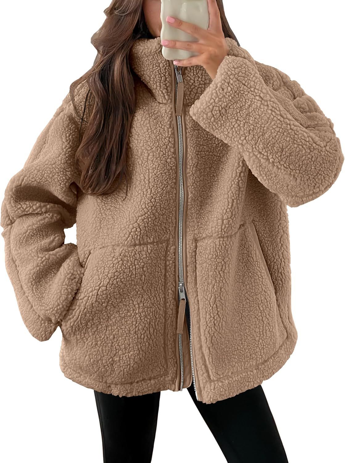 Curille | Oversized Teddy Fleece Jas met Opstaande Kraag