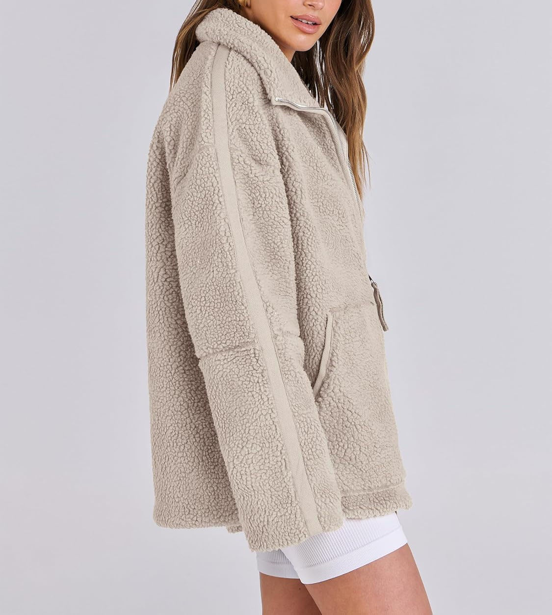 Curille | Oversized Teddy Fleece Jas met Opstaande Kraag