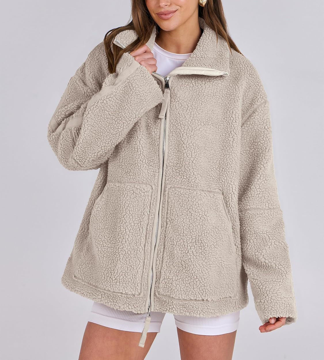 Curille | Oversized Teddy Fleece Jas met Opstaande Kraag